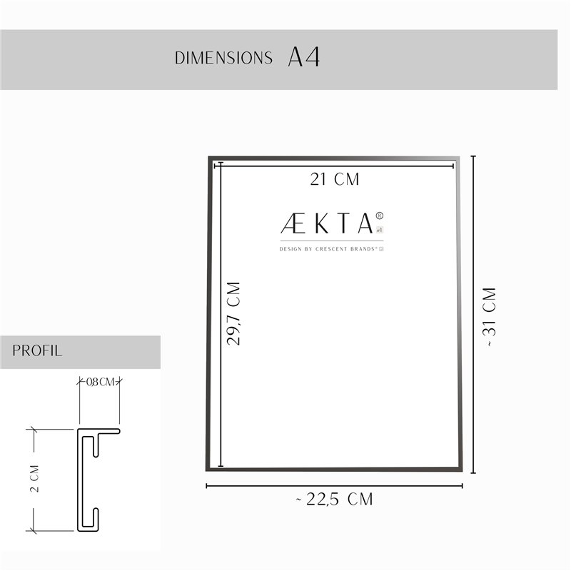 Cadre alu AEKTA - Argent Mat - Pour format A4 (21x29,7cm) 