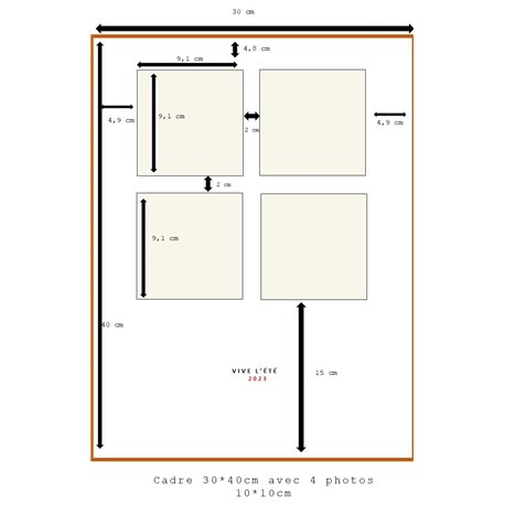 Passepartout 30x40cm - 4 Ouvertures 9,1x9,1cm (Couleur M3297) - Voir croquis